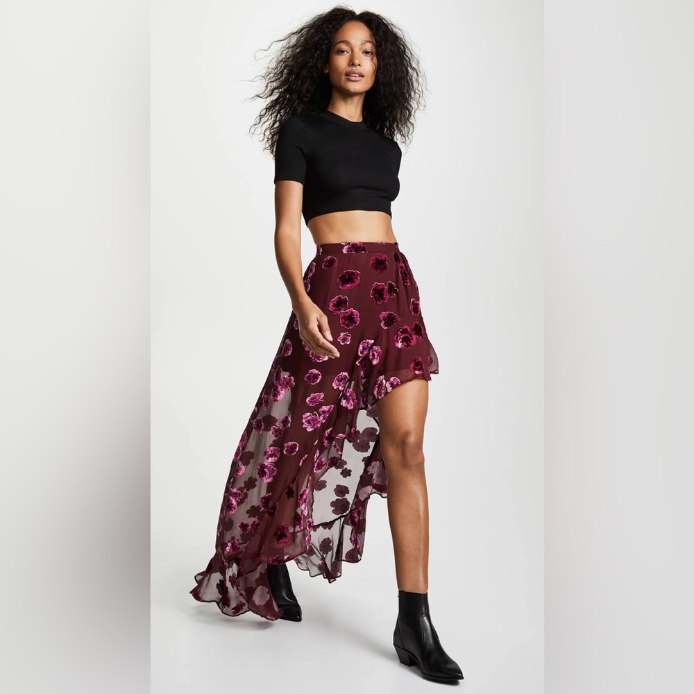 for Love & Lemons Silk-Blend Sophie Velvet Floral Skirt Pansy - Small - Picture 3 of 16